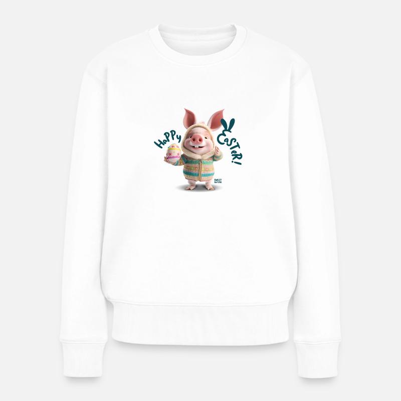 Schweinchen Ostern - Frauen Premium Bio Pullover - Weiß