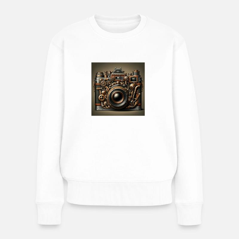 Steampunk Kamera - Frauen Premium Bio Pullover - Weiß