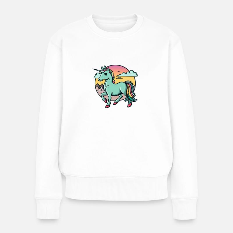Smaragdgrünes Einhorn am Himmel - Frauen Premium Bio Pullover - Weiß