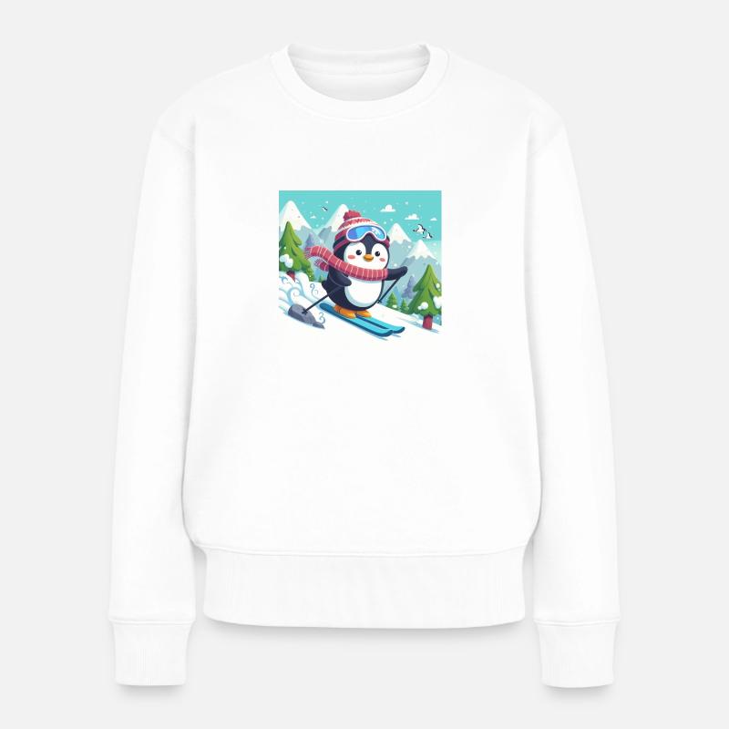 Ski-Pinguin - Frauen Premium Bio Pullover - Weiß