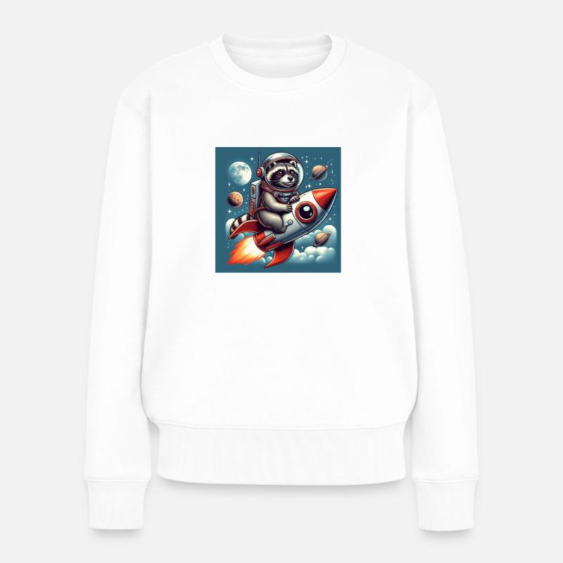 Raketen Waschbär - Frauen Premium Bio Pullover - Weiß