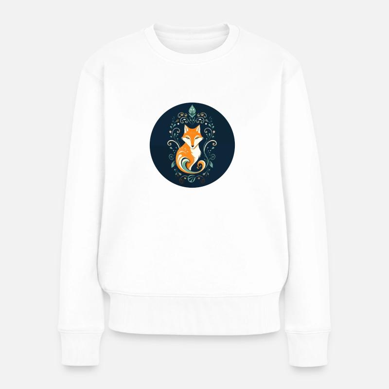 Fuchs mit floralen Ornamenten - Frauen Premium Bio Pullover - Weiß