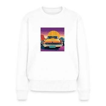 Lowrider orangen Flair: Sonnenuntergangs-Schimmer - Frauen Premium Bio Pullover - Weiß - Vorne - Julia (174cm)