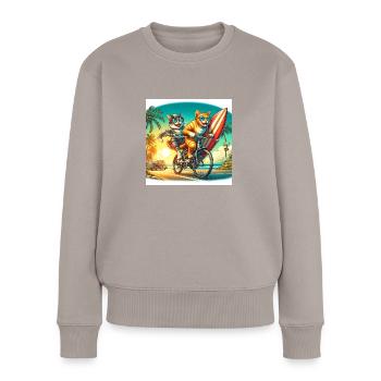 Gato Loco Surfing Cat Surfer Feunde Bike Cool - Pull Premium bio Femme - taupe - Devant - Julia (174cm)