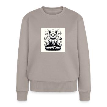 Gato Loco Chat Yoga Mantra Relaxation Catyoga - Pull Premium bio Femme - taupe - Devant - Julia (174cm)