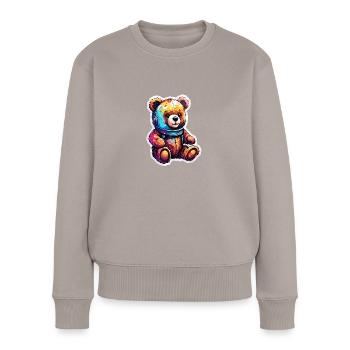 Teddybär / Kuscheltier / Stofftier / Geschenkidee - Frauen Premium Bio Pullover - Taupe - Vorne - Julia (174cm)