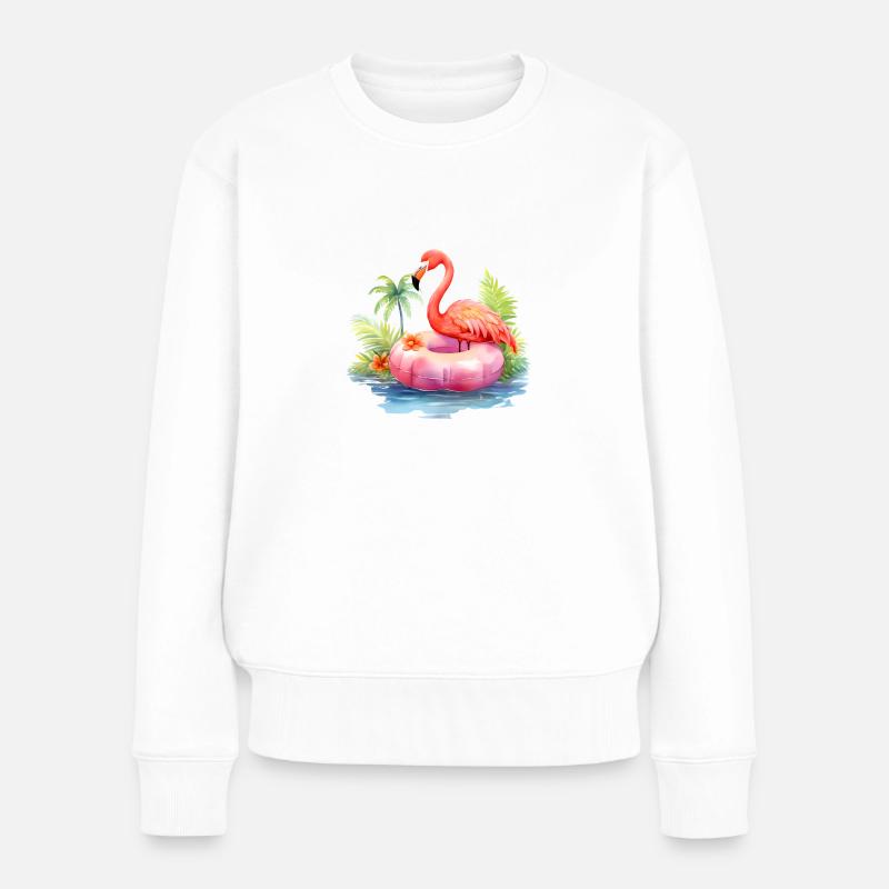 Flamingo im Sommer - Frauen Premium Bio Pullover - Weiß