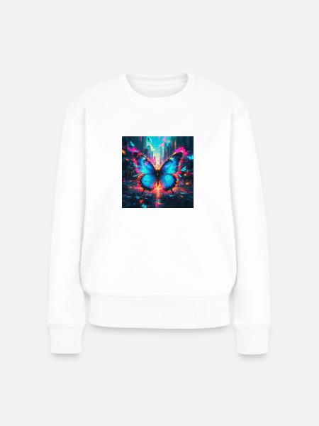 Neon Blauer Morphofalter Schmetterling - Frauen Premium Bio Pullover - Weiß