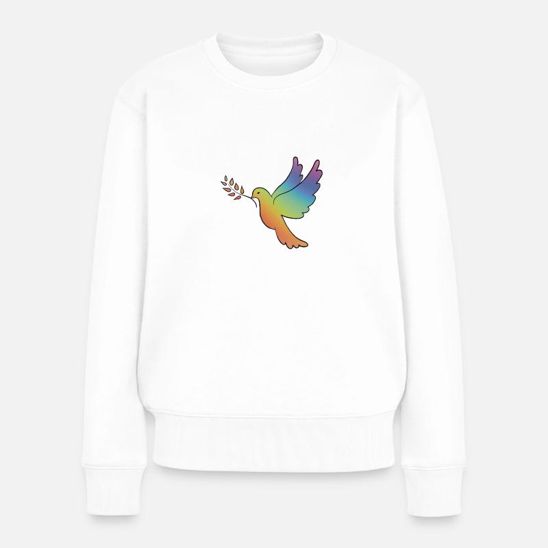 Colombe arc-en-ciel - Symbole de paix - Pull Premium bio Femme - blanc