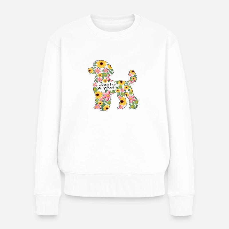 Pudel Blumen Hundedesign love has paws - Frauen Premium Bio Pullover - Weiß