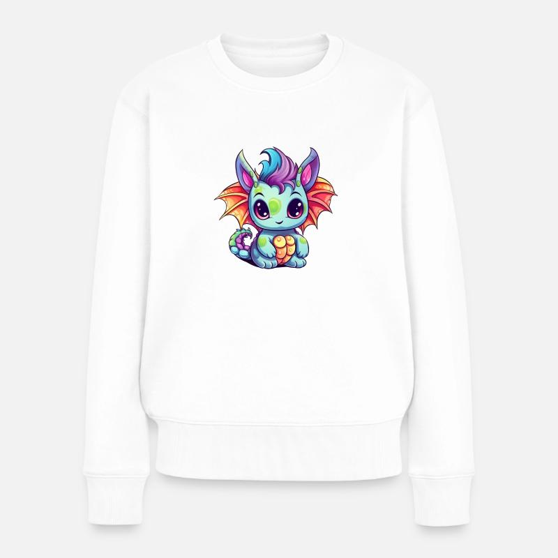 Drache Kawaii Zeichnung - Frauen Premium Bio Pullover - Weiß