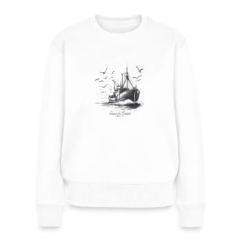 Retour de pêche, concarneau - coeur de breizh - Pull Premium bio Femme - blanc - Devant - Julia (174cm)