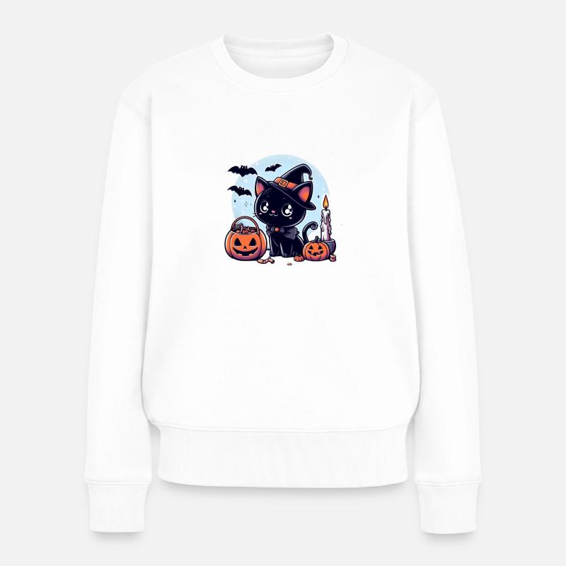 Katzen-Halloween - Frauen Premium Bio Pullover - Weiß