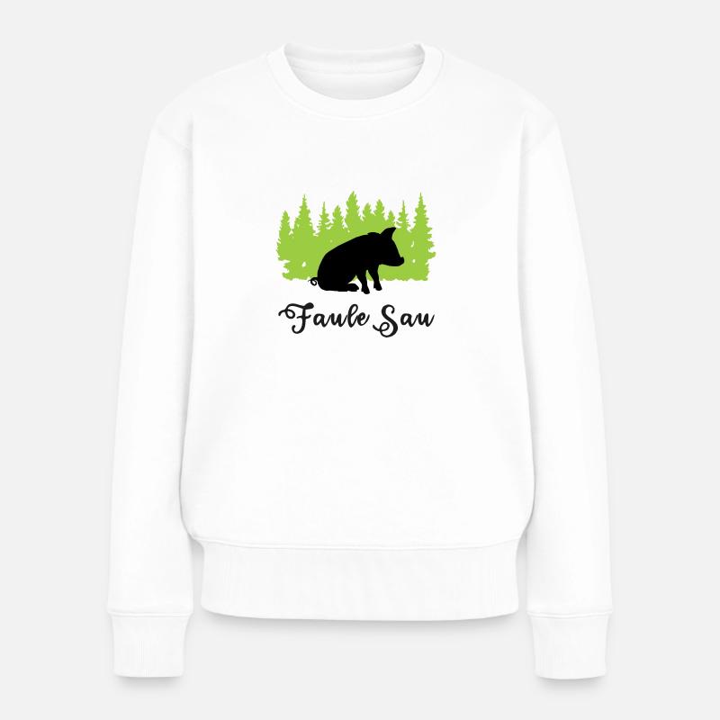 "Faule Sau: Gemütliche Auszeit" - Frauen Premium Bio Pullover - Weiß
