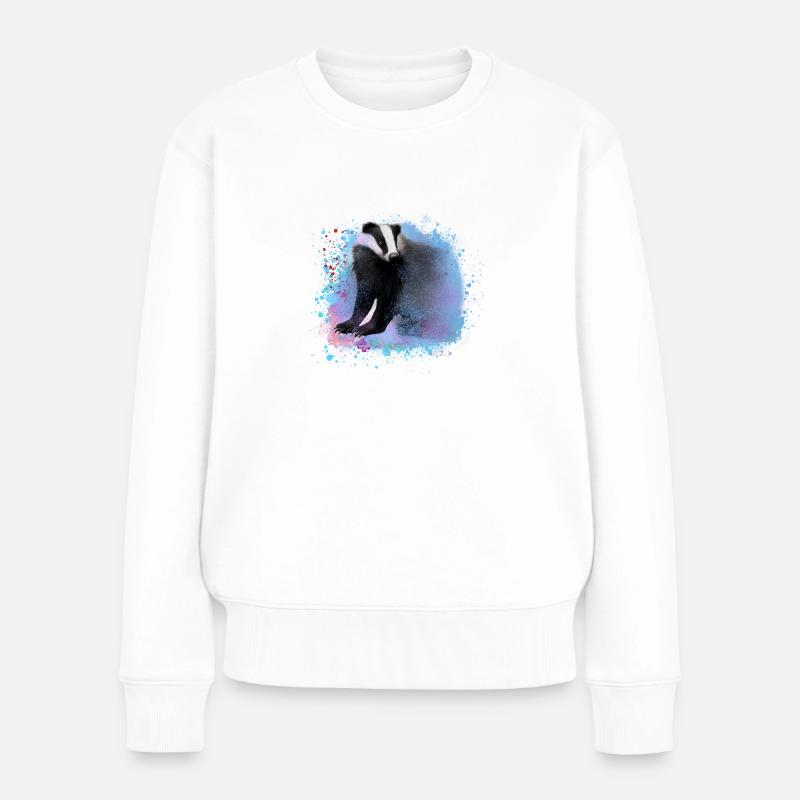 dachs,stinkstier,graffiti,malerei,bunt,blau - Frauen Premium Bio Pullover - Weiß