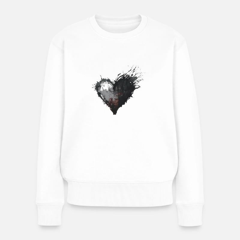 Herz Schwarz - Frauen Premium Bio Pullover - Weiß