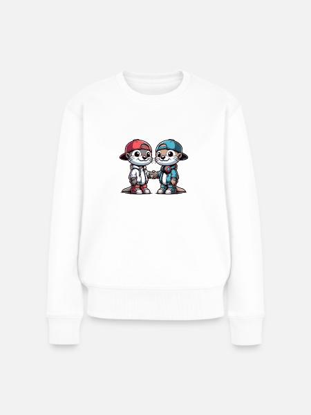 Zwei süße Fischotter Buddies Kumpels für immer - Frauen Premium Bio Pullover - Weiß