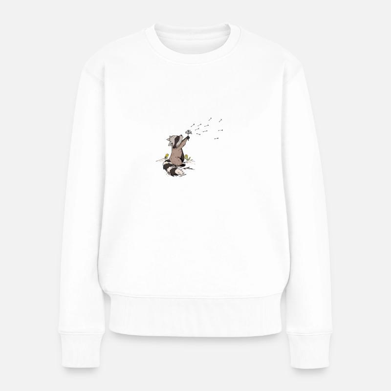 Waschbär Pusteblume Freiheit Wünsche werden wahr - Frauen Premium Bio Pullover - Weiß