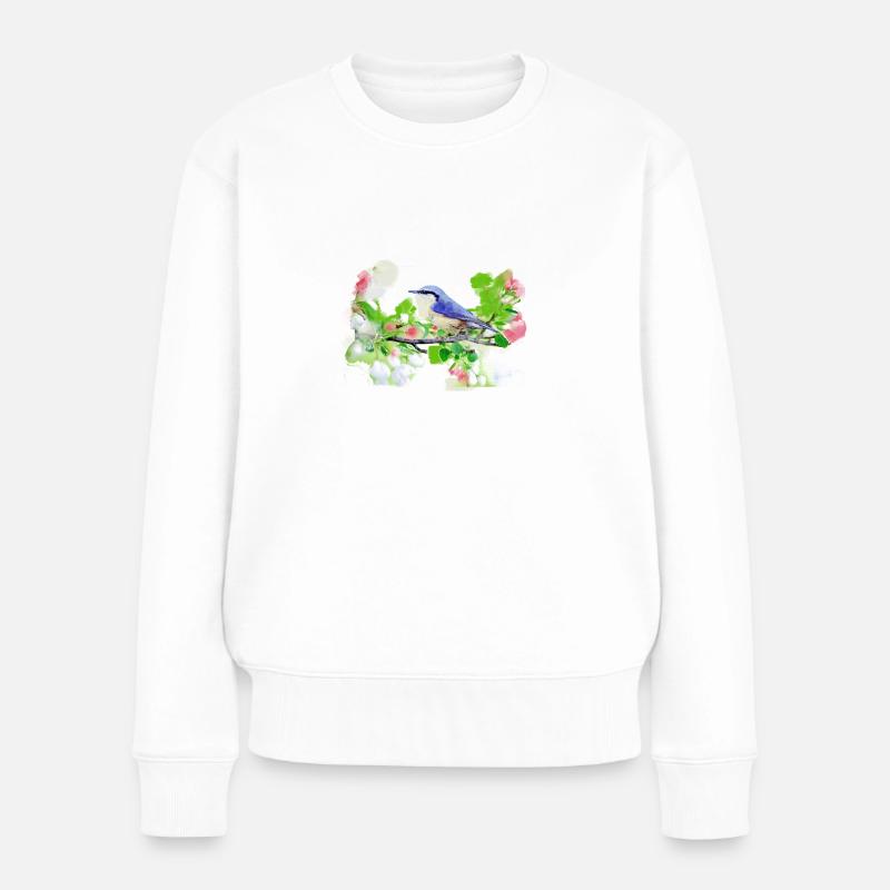 kohlmeise,vogel,blumen,aquarell - Frauen Premium Bio Pullover - Weiß