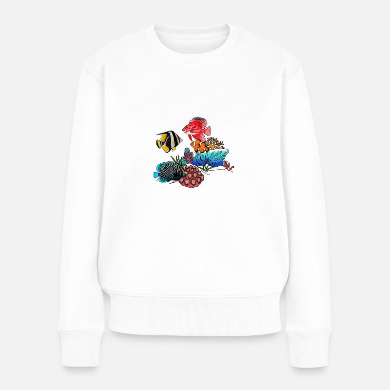 Poissons exotiques et coraux - Pull Premium bio Femme - blanc