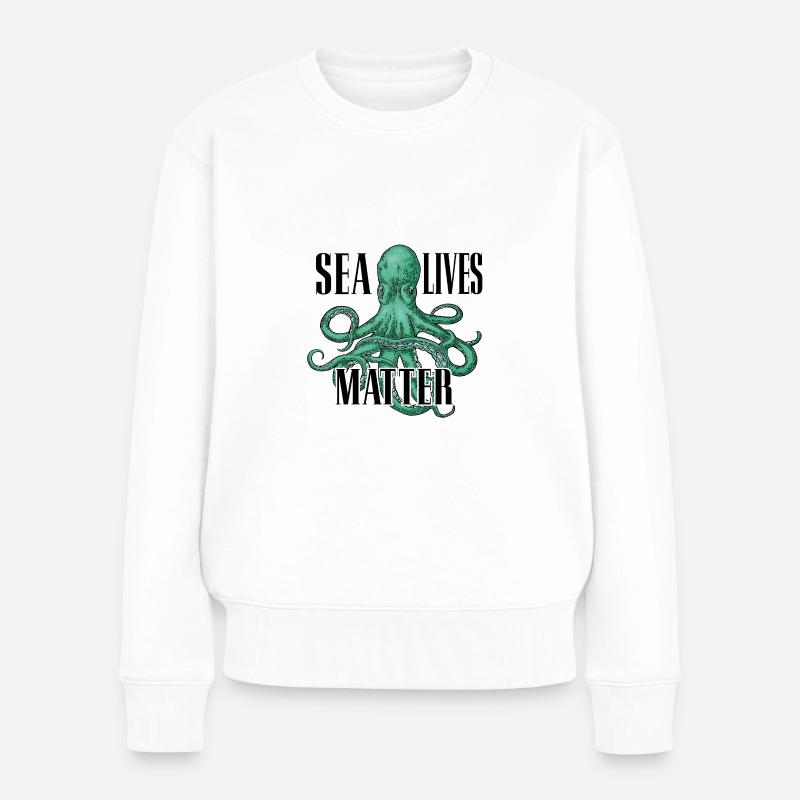 Oktopus Kalmar Tintenfisch - Frauen Premium Bio Pullover - Weiß