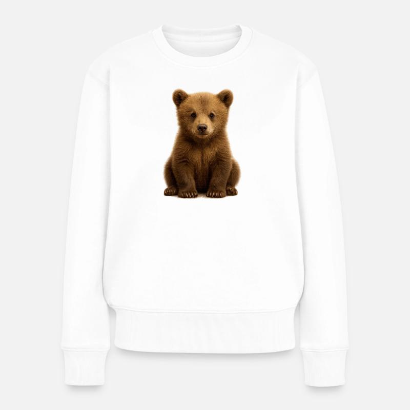 Babybär im weichen braunen Fell - Frauen Premium Bio Pullover - Weiß