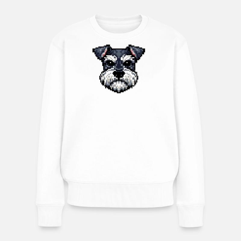 Pixelhunde Schnauzerporträt im Retro-Stil - Frauen Premium Bio Pullover - Weiß