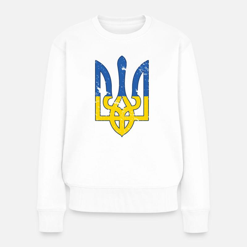 Ukraine Flagge Symbol - Flagge der Ukraine - Distressed - Frauen Premium Bio Pullover - Weiß
