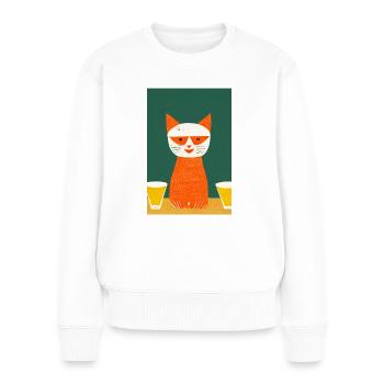 Beer Cat Retro - Frauen Premium Bio Pullover - Weiß - Vorne - Julia (174cm)