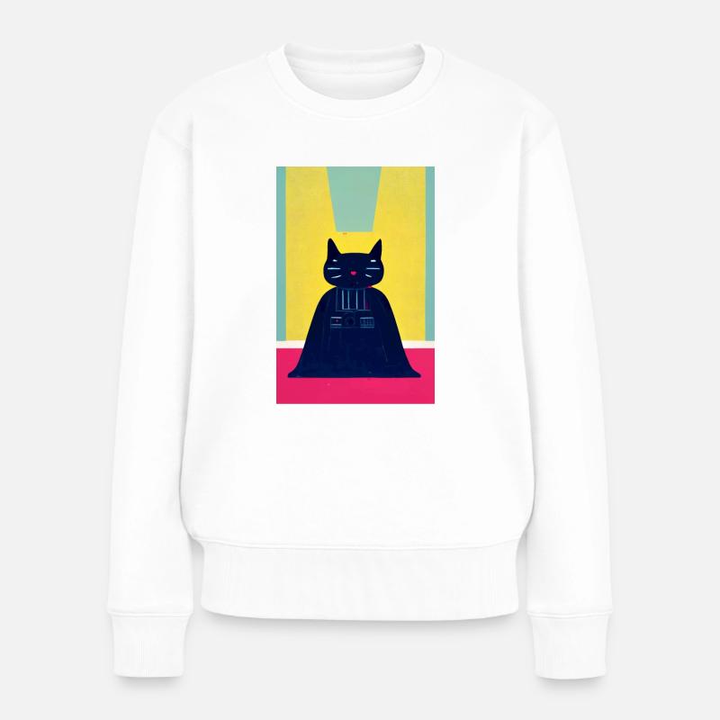Dark Cat Retro - Frauen Premium Bio Pullover - Weiß