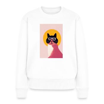 Saint Hipster Cat Rétro - Pull Premium bio Femme - blanc - Devant - Julia (174cm)