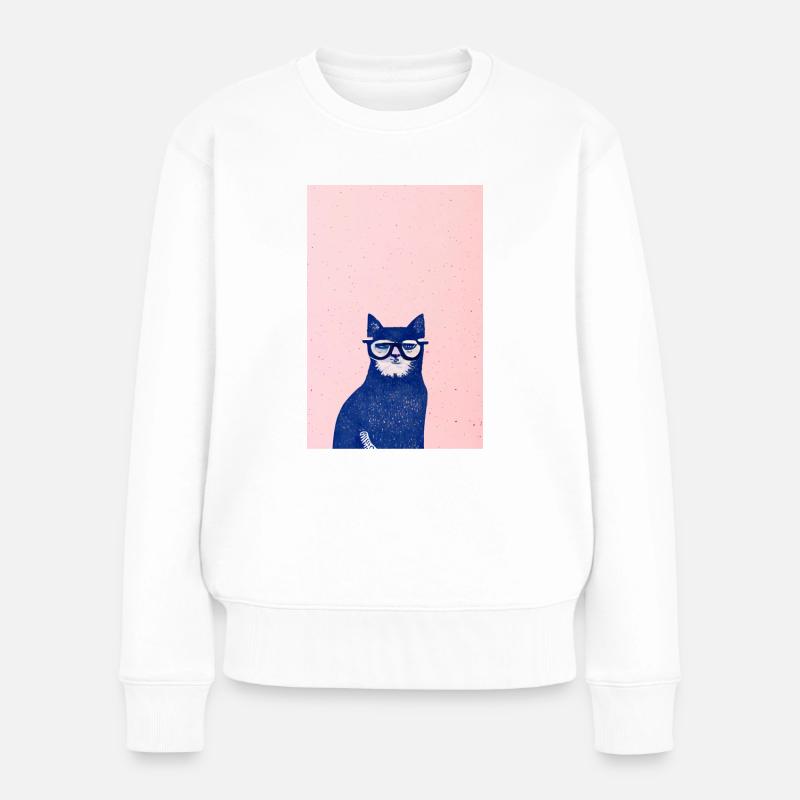 Terry the Hipster Cat Retro - Frauen Premium Bio Pullover - Weiß