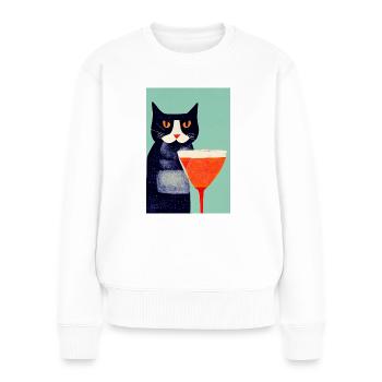 Cat with a Drink Retro - Women's Premium Organic Jumper - white - Front - Julia (174cm)