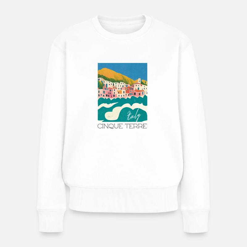 Cinque Terre Italie Affiche de Voyage Rétro - Pull Premium bio Femme - blanc