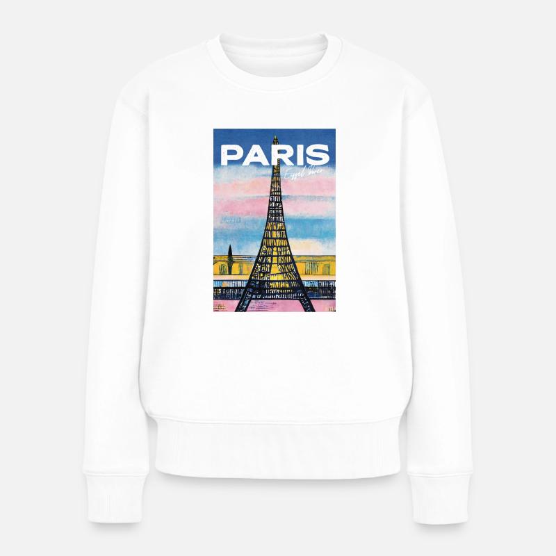 Tour Eiffel Paris Rose Coucher de Soleil Affiche de Voyage Rétro - Pull Premium bio Femme - blanc