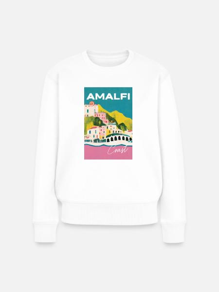 Italy Amalfi Coast Pink Turquoise Vintage Retro - Frauen Premium Bio Pullover - Weiß