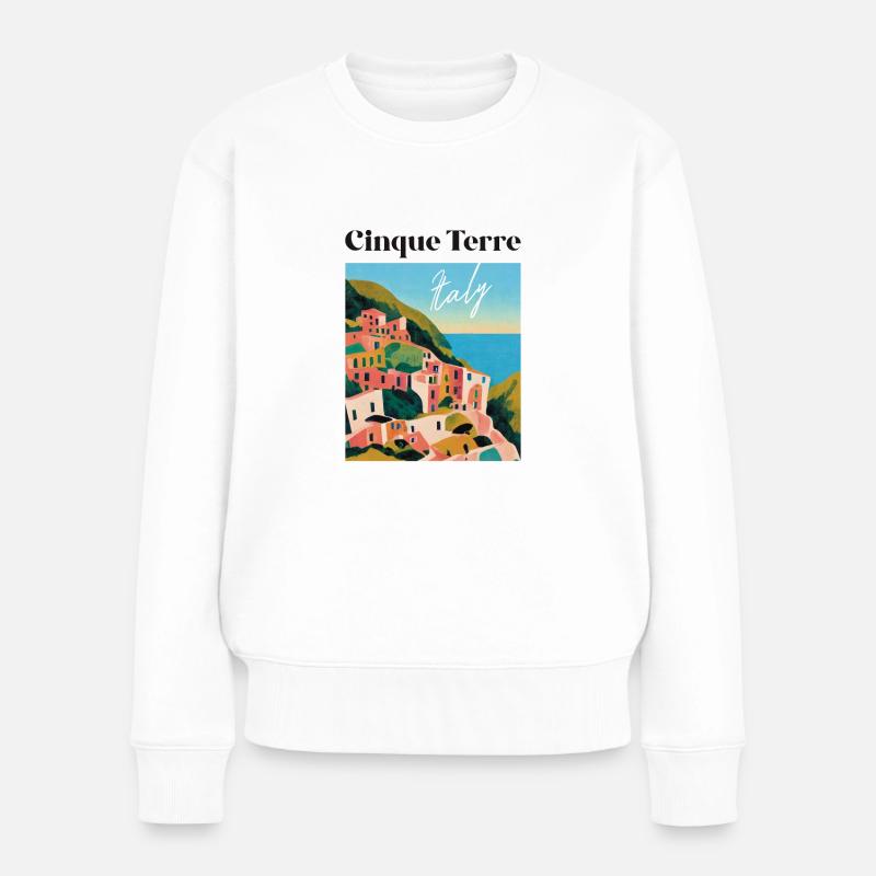 Abstract Cinque Terre Gouache Reiseplakat Retro - Frauen Premium Bio Pullover - Weiß