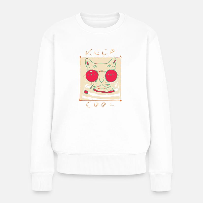 Cool Cat - Frauen Premium Bio Pullover - Weiß