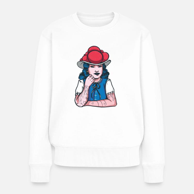 Schwarzwaldmarie Bollenhut Tattoo - Frauen Premium Bio Pullover - Weiß