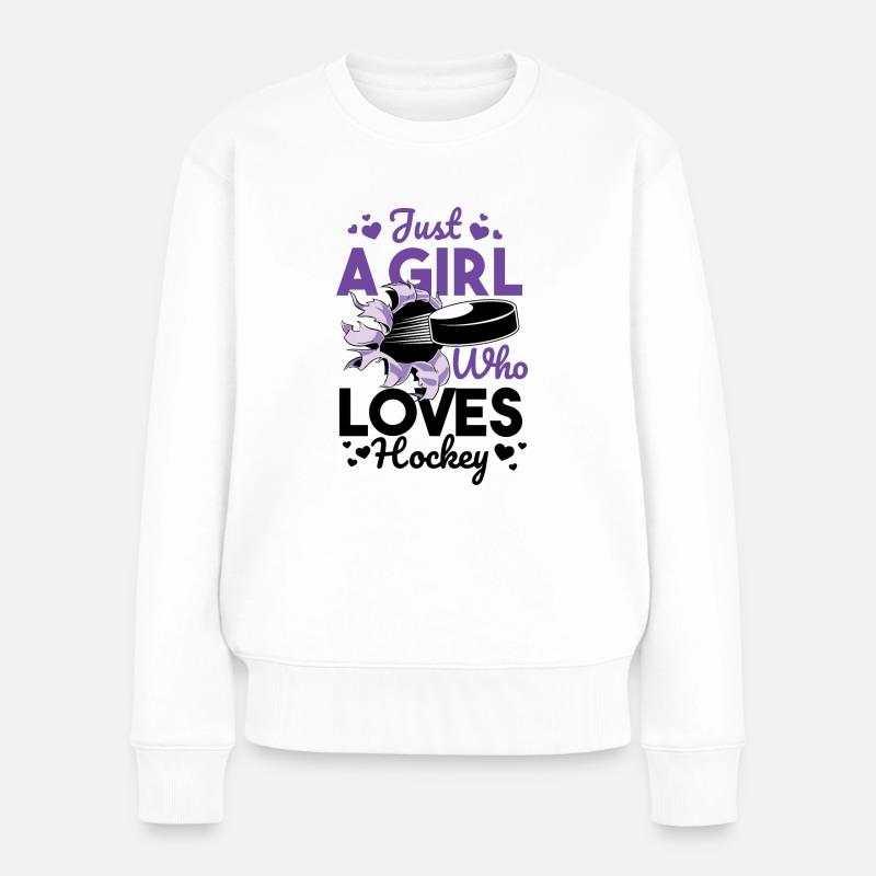 Eishockeyspielerin Mädchen Eishockey Eishockeyteam - Frauen Premium Bio Pullover - Weiß