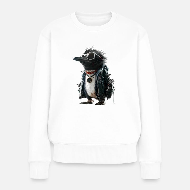 Pinguin Punk - Frauen Premium Bio Pullover - Weiß
