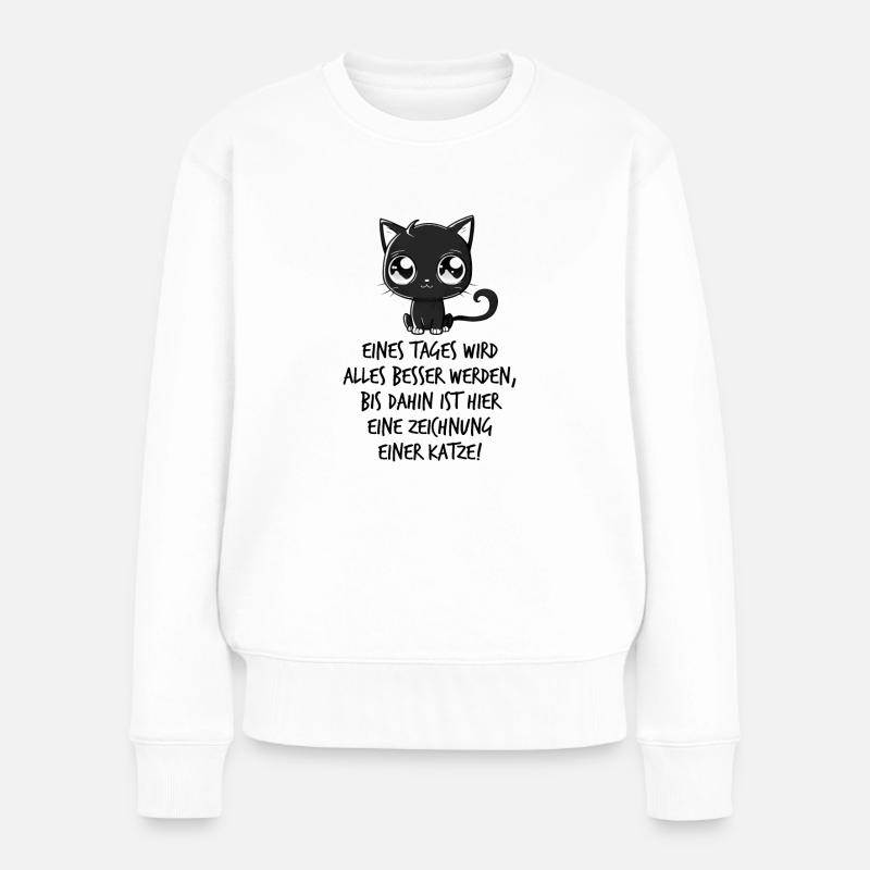 Schwarze Katze Spruch Kinder Comic Katzen Fan - Frauen Premium Bio Pullover - Weiß