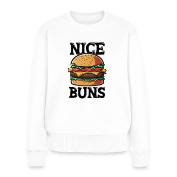 Nice Buns - Hamburger Fast Food Pommes Käse Burger - Frauen Premium Bio Pullover - Weiß - Vorne - Julia (174cm)