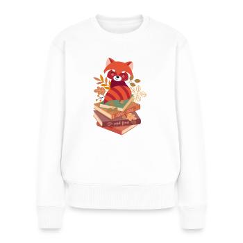 roter Panda auf Bücherstapel - Frauen Premium Bio Pullover - Weiß - Vorne - Julia (174cm)