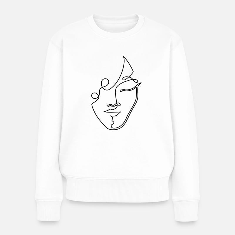 LineArt Frauengesicht - Frauen Premium Bio Pullover - Weiß