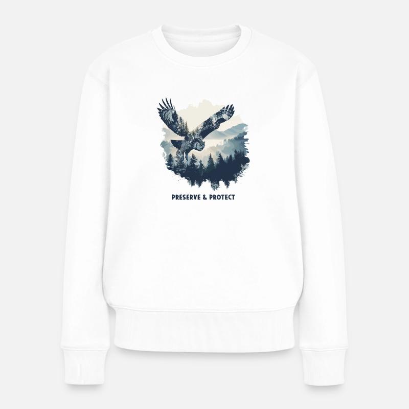 Preserve & Protect Eule Eulen Vogel Wald Natur - Frauen Premium Bio Pullover - Weiß