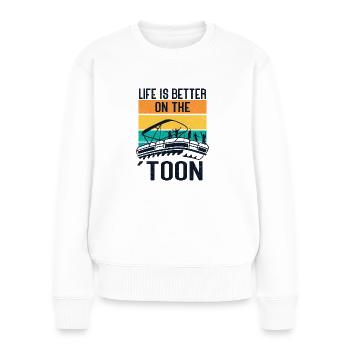 Pontonboot Kapitän Bootfahren See Pontoon - Frauen Premium Bio Pullover - Weiß - Vorne - Julia (174cm)