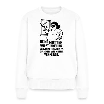 uhr aus dem fenster - Frauen Premium Bio Pullover - Weiß - Vorne - Julia (174cm)