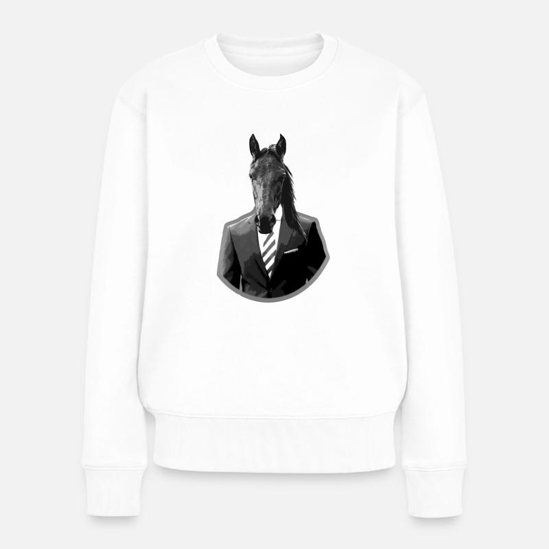 Pferd im Anzug - Frauen Premium Bio Pullover - Weiß