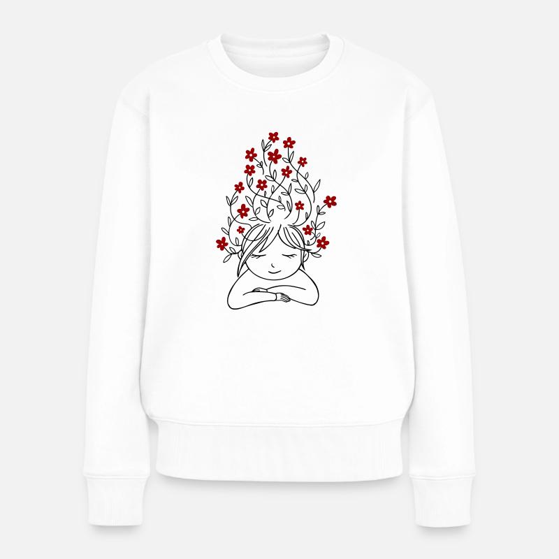 Mädchen mit Blumen - Frauen Premium Bio Pullover - Weiß
